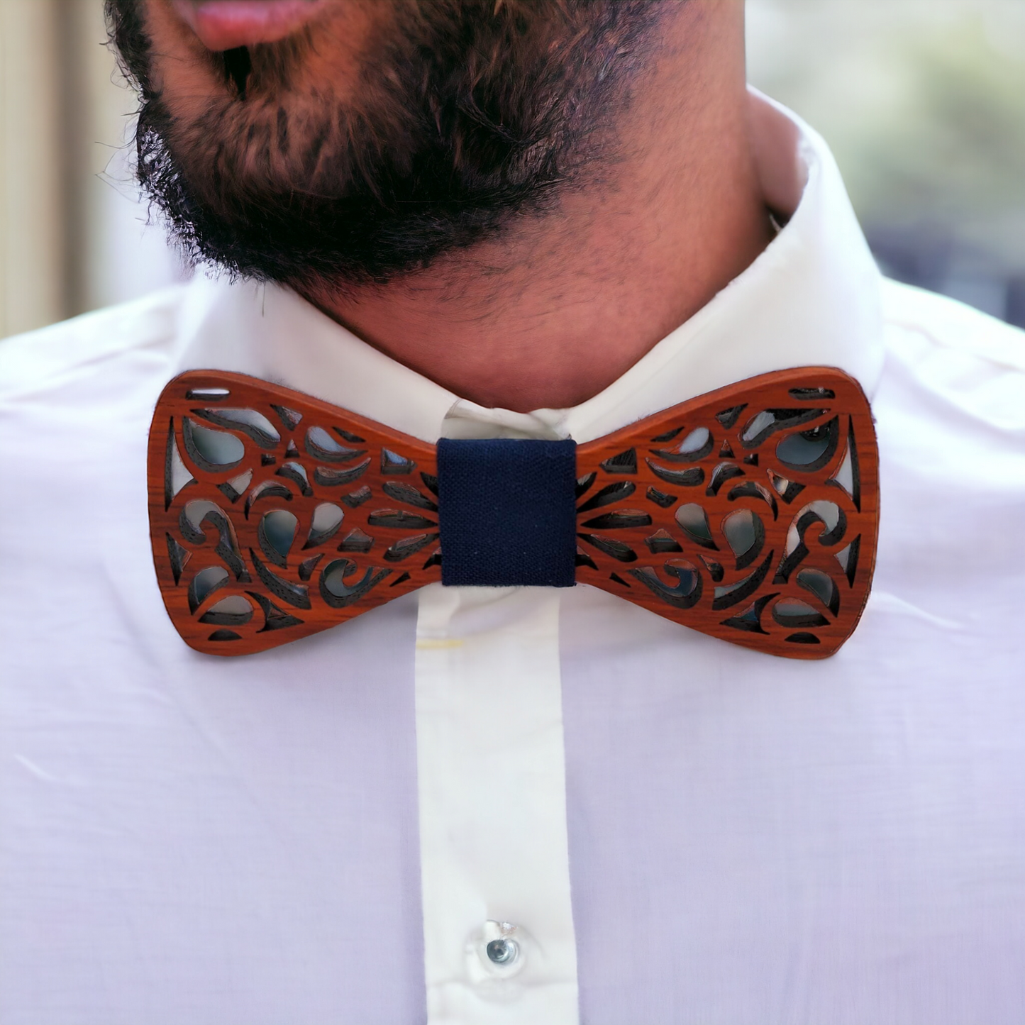 Noeud pap pour papa en bois et motif bleu