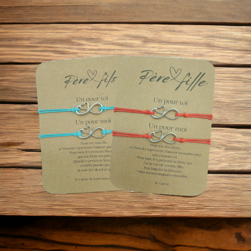 Lot de bracelets motif infini bleu et rouge à offrir pour la famille