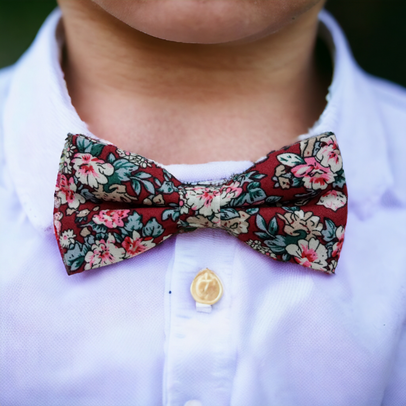 Nœud papillon pour enfant bordeaux liberty fleur
