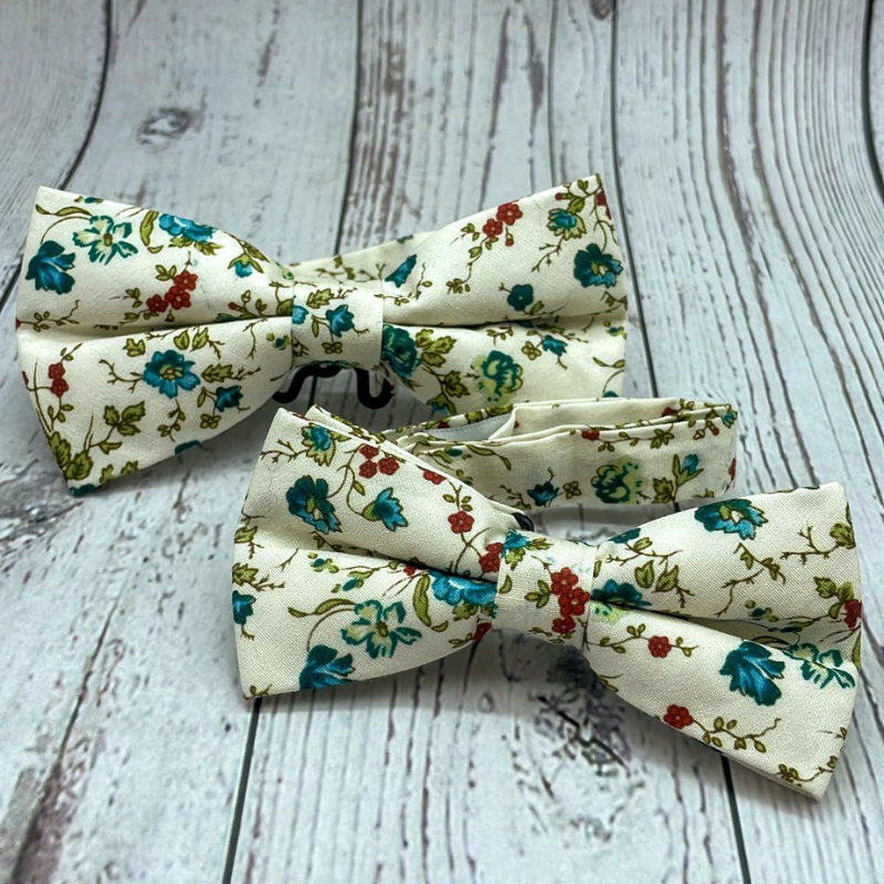 Nœuds papillon Liberty vintage Blanc tons bleu