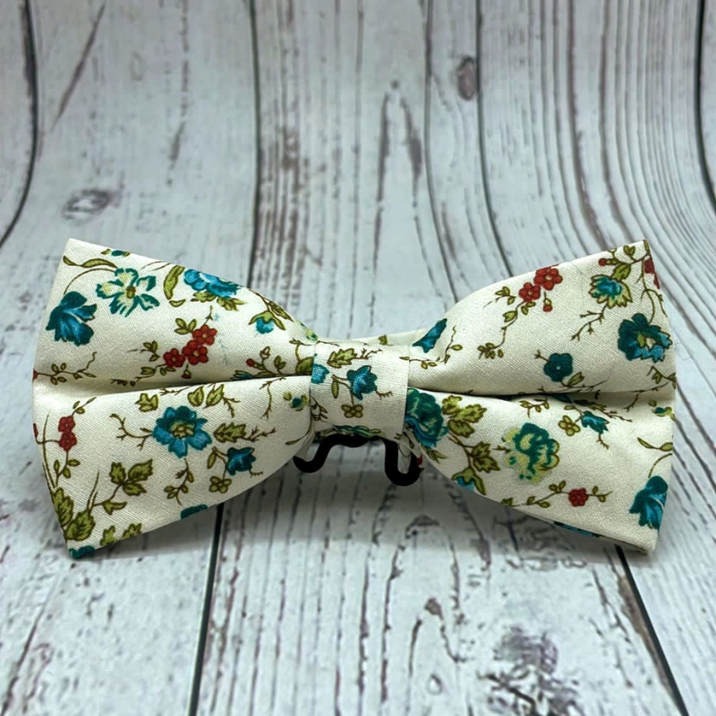 Nœud papillon Liberty vintage Blanc tons bleu adulte