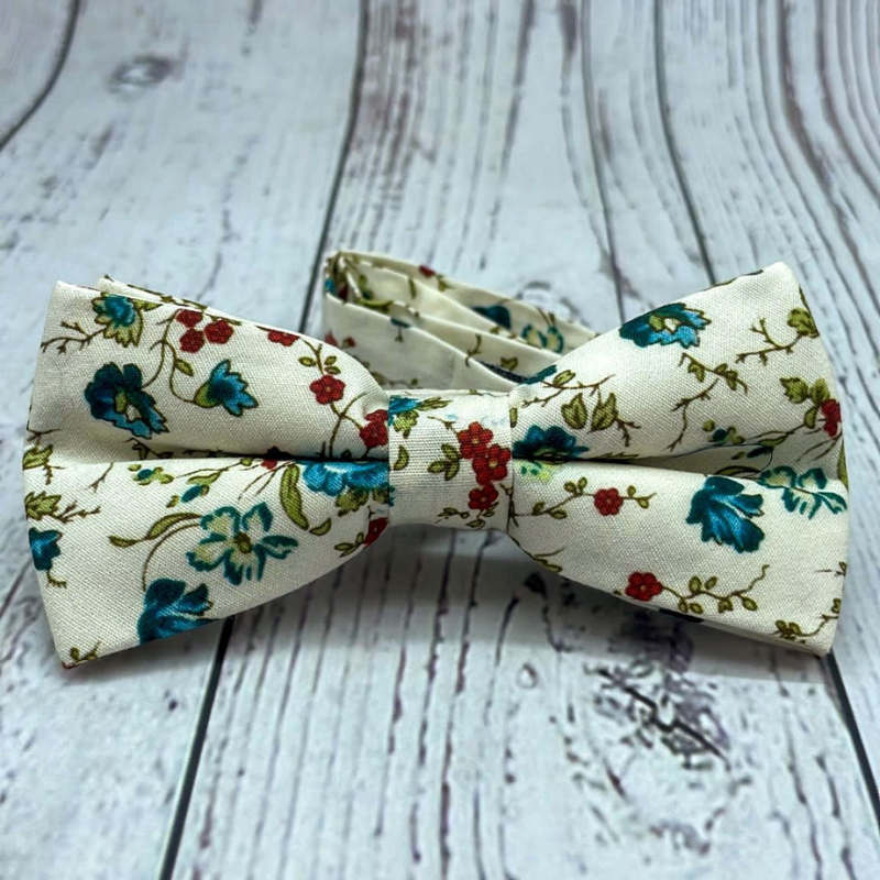 Nœud papillon Liberty vintage Blanc tons bleu enfant