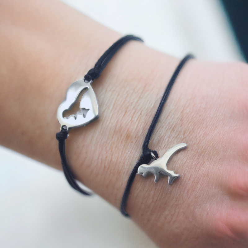 bracelets assortis pour frère et soeur dinosaure noir