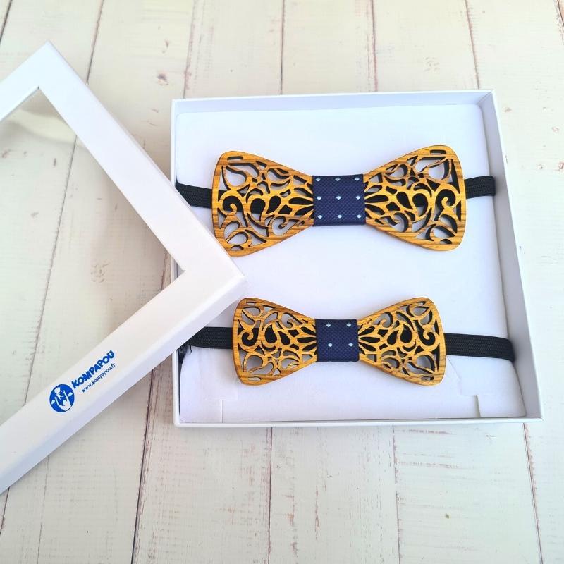 Nœuds papillon en bois clair assortis père et fils