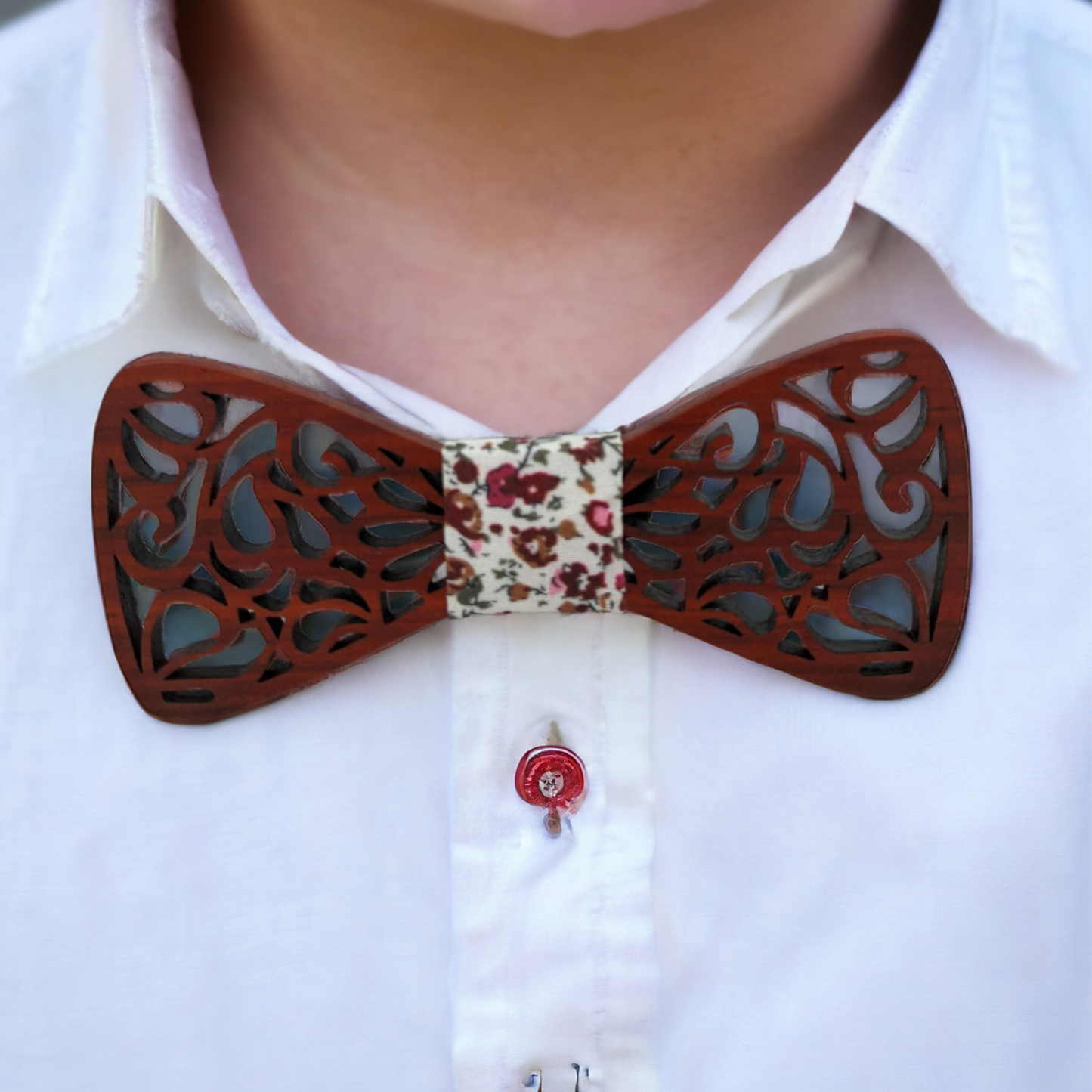 noeud papillon enfant pour fils et père en bois naturel et fleurs 