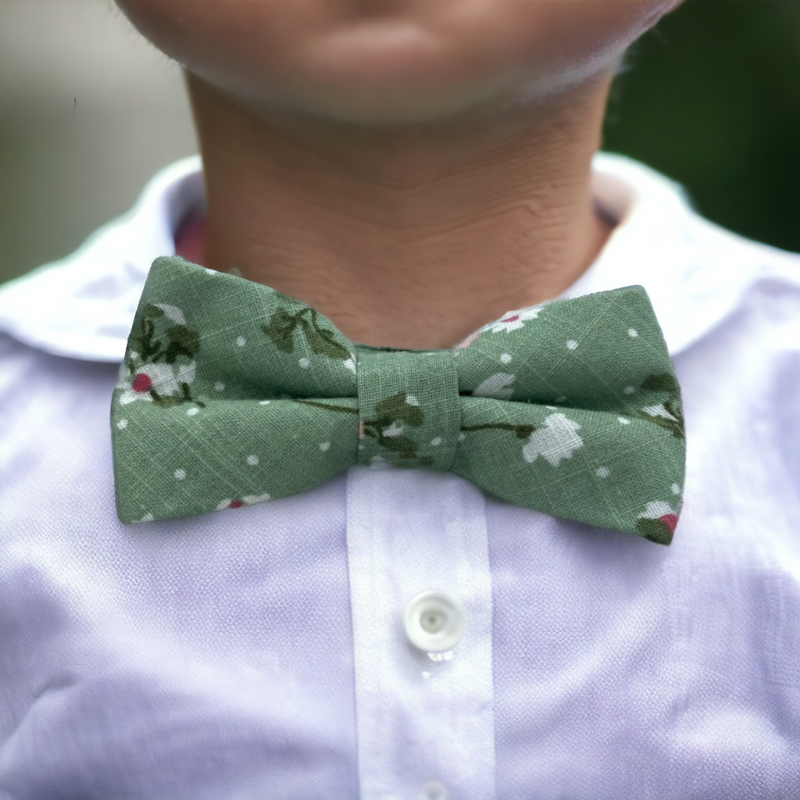 Noeud pap pour enfant assorti papa et fils vert motif à fleurs