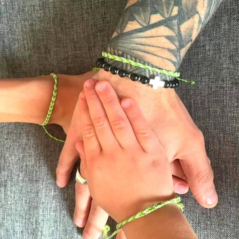 Bracelets assortis papa et enfant vert et blanc