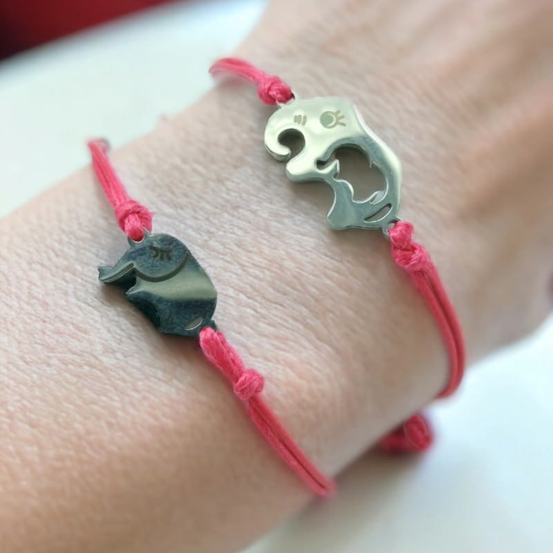 bracelets éléphants pour maman et fille rose