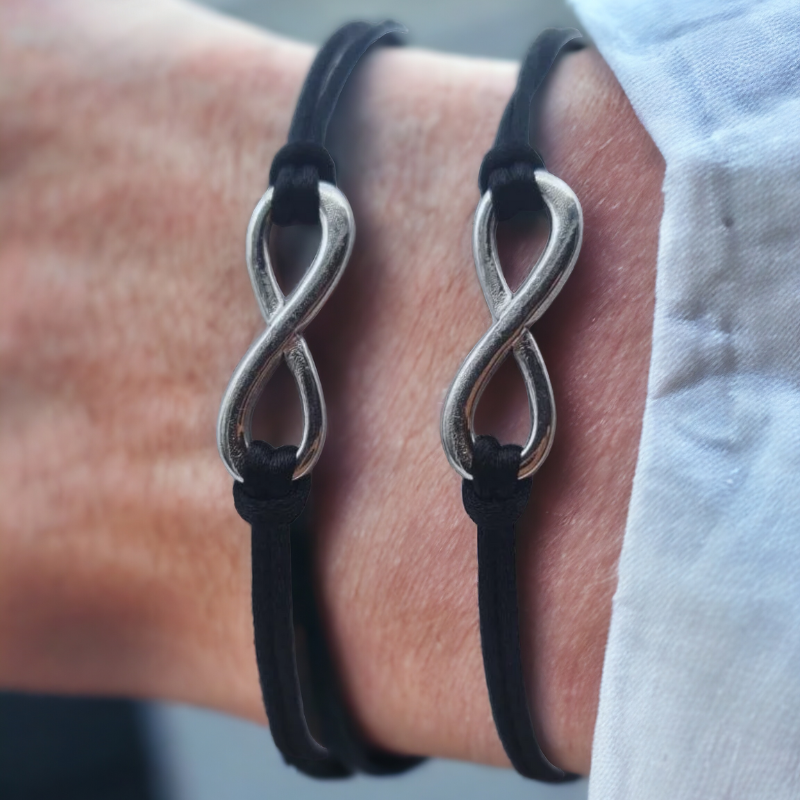Bracelets pour papa et garçon motif infini couleur noire