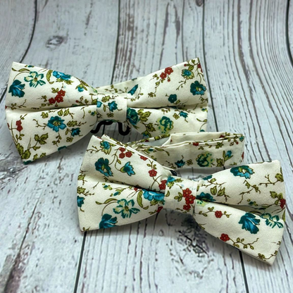 Nœuds papillon Liberty vintage Blanc tons bleu 