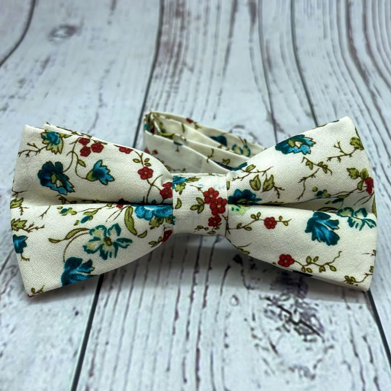 Nœud papillon Liberty vintage Blanc tons bleu enfant 