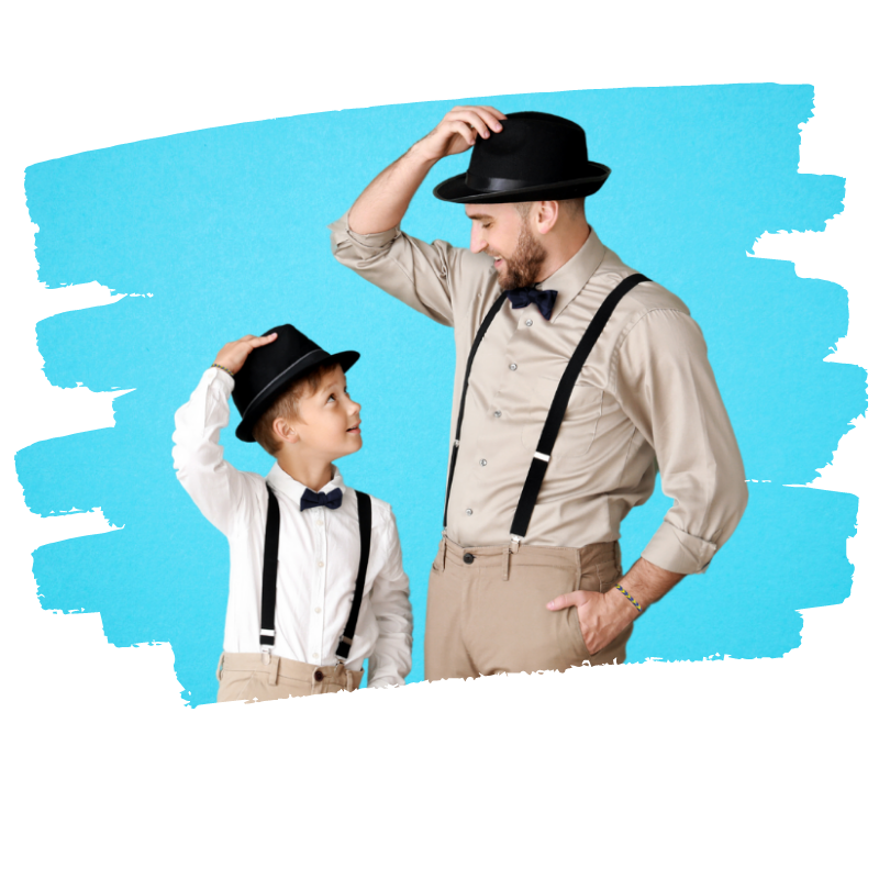 Père et fils portent le bracelet et le noeud papillon