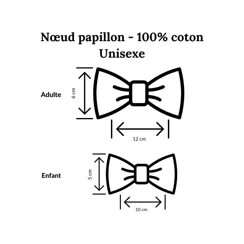 Guide des tailles nœud papillon 100% coton 