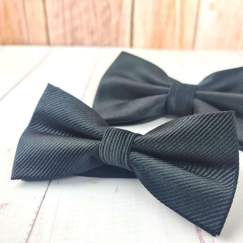 Nœud papillon assorti noir en satin de polyester - Kompapou