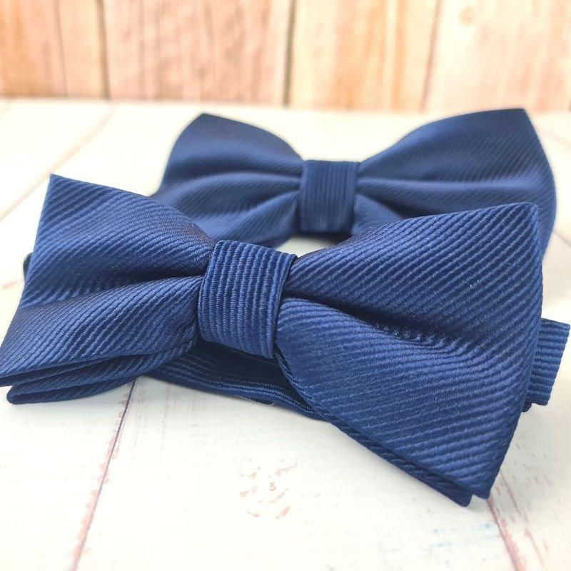 Nœud papillon assortis bleu marine en satin de polyester - Kompapou