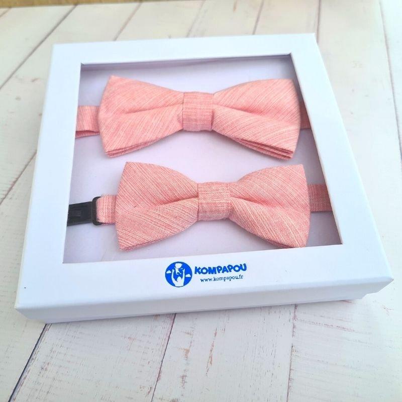 Nœud papillon assortis rose corail 100% Coton